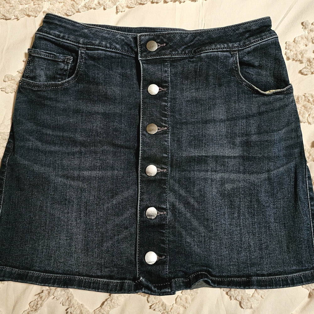 Express Dark Blue Button-Front Mini Skirt